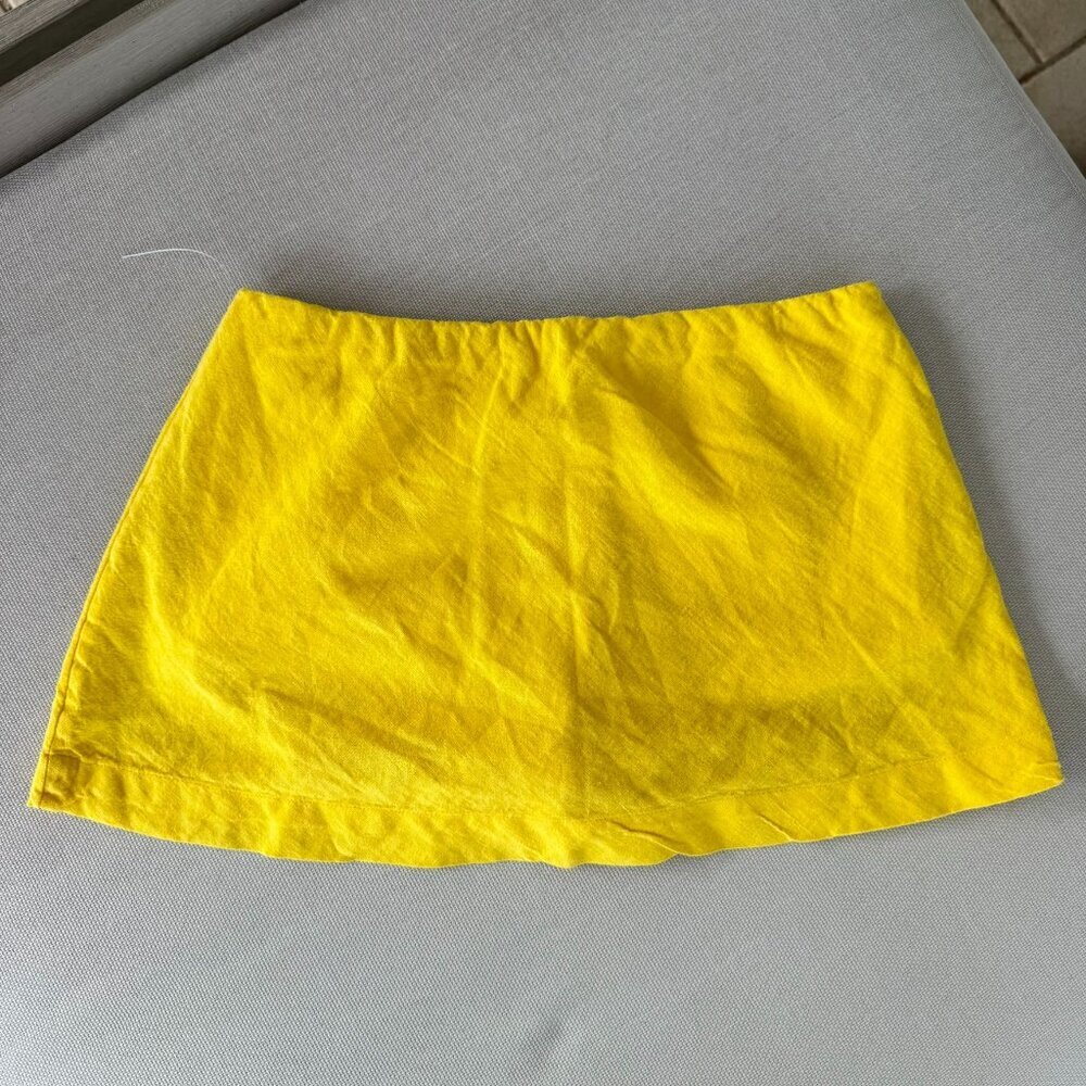 New Free People My Little Micro Mini Cotton Linen Skort Yellow Small
